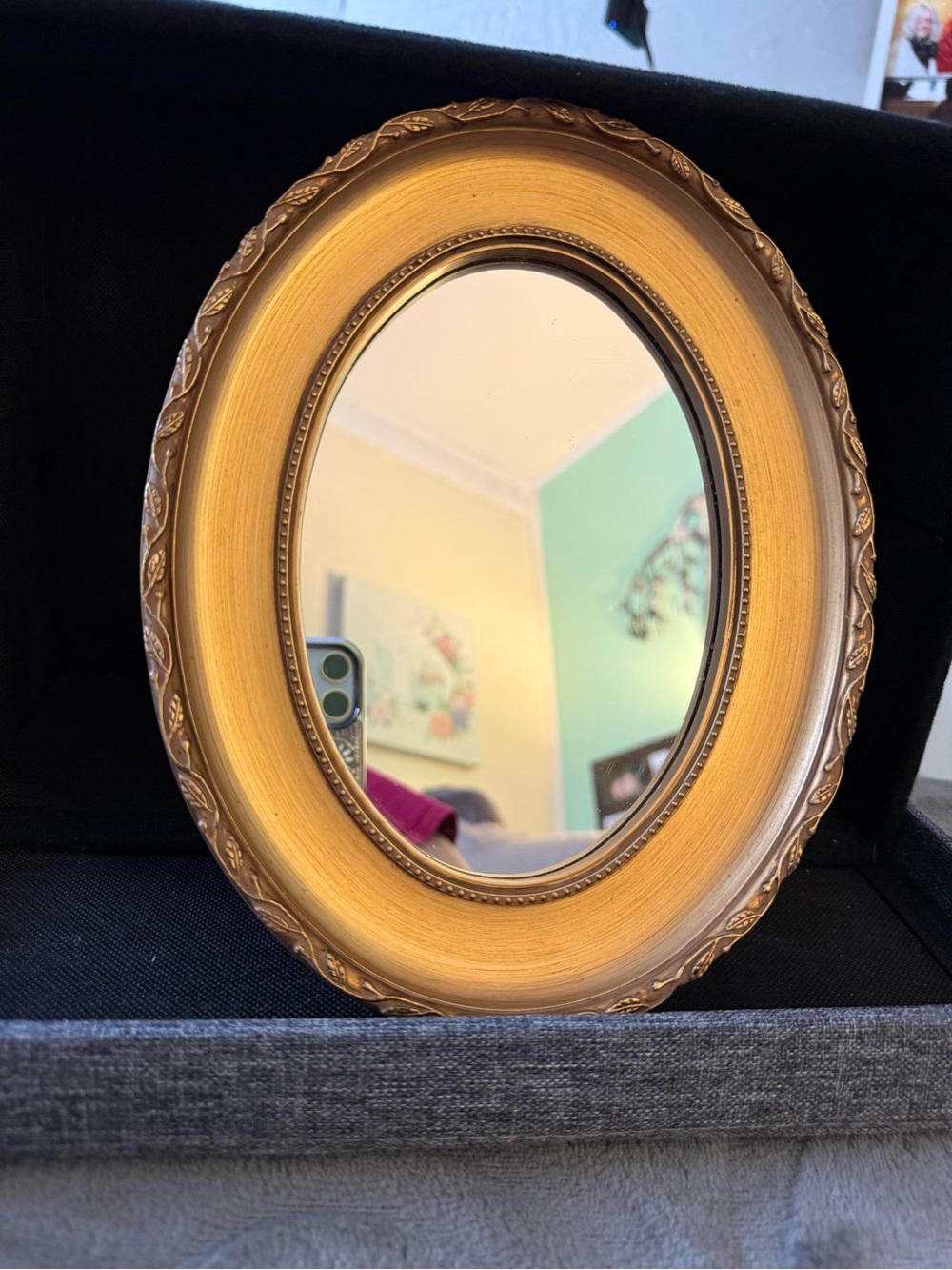 Vintage Gold Oval Wall Mirror In Ornate Frame   OSP